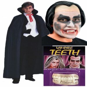Vampire Costume Set for kids with Cape and Teeth.