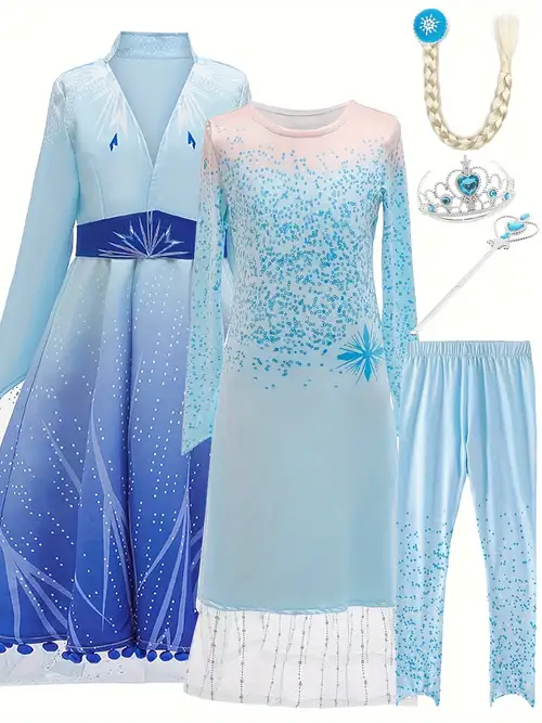 Princess Elsa Party Dress 4-10 Years Ice Queen Princess Party Dresses Set Cosplay Costume Children Carnaval Frozen 2. - Image 2