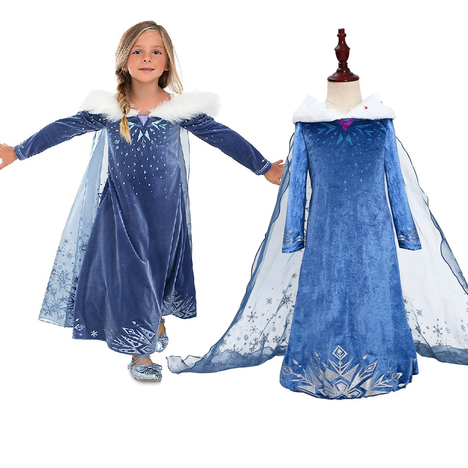 Girls NEW Frozen 2 Elsa Dress Up Fancy Cosplay Kids Costume Party Outfit - Image 3