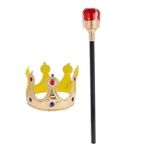 King crown and wand set with red cape