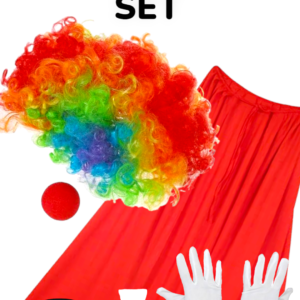 Clown Costume Accessories Set for kids Including Wig, Nose, Red Cape, White Gloves and Make up set.