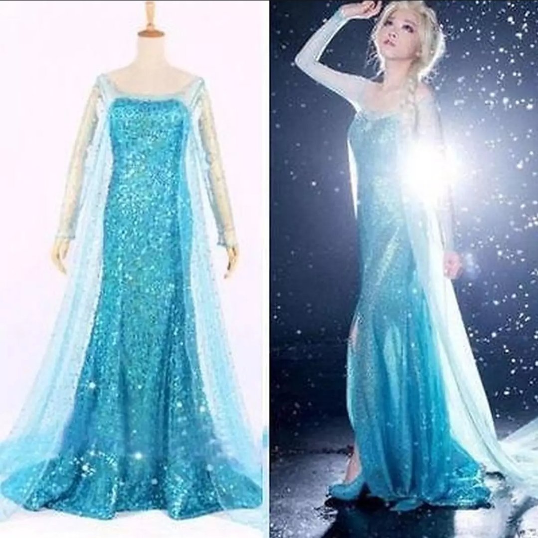 New Adult Sequined Princess Frozen Elsa Blue Dress Costume with Lining Hi Quality - Image 3