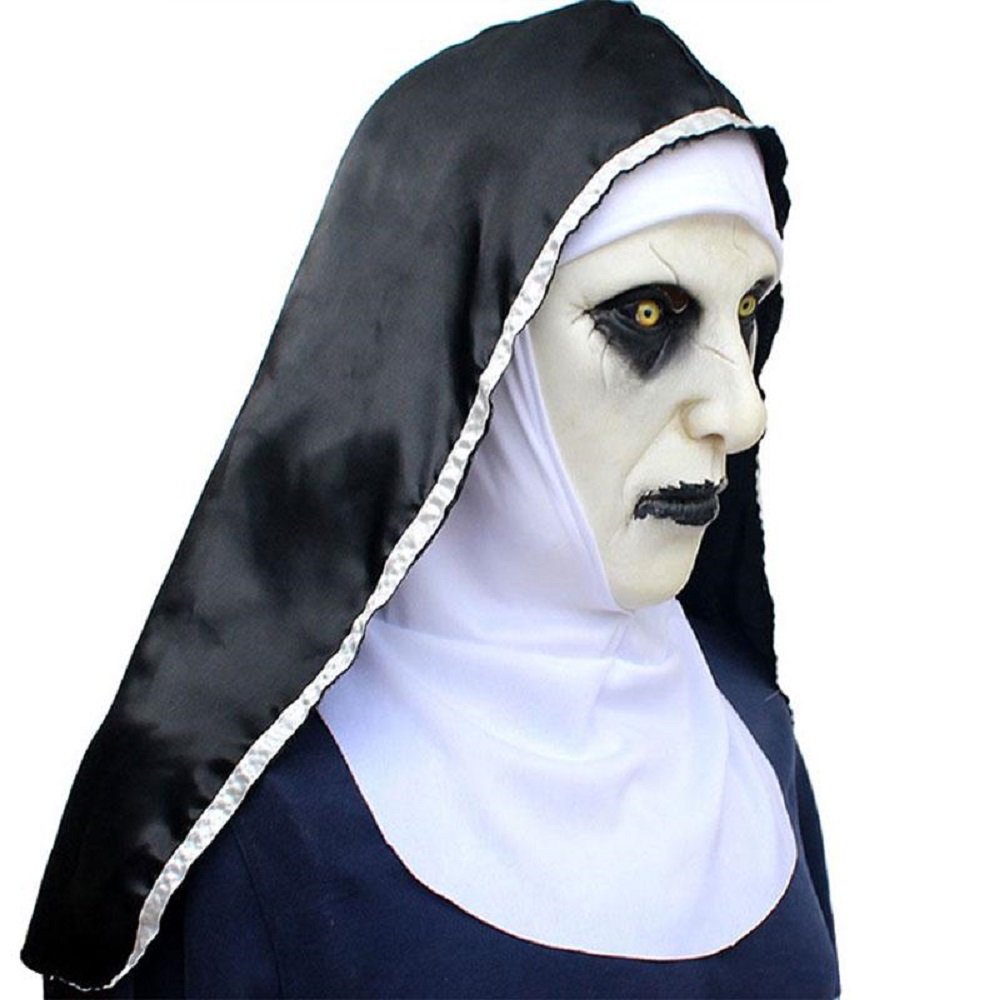 The Horror Scary Evil Nun Latex Mask w/Headscarf Valak Cosplay for Halloween Costume - Image 4