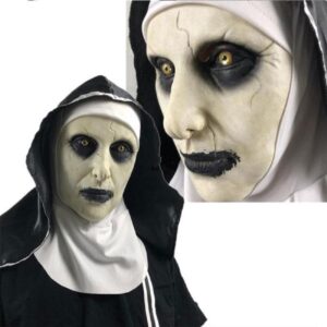 The Horror Scary Evil Nun Latex Mask w/Headscarf Valak Cosplay for Halloween Costume