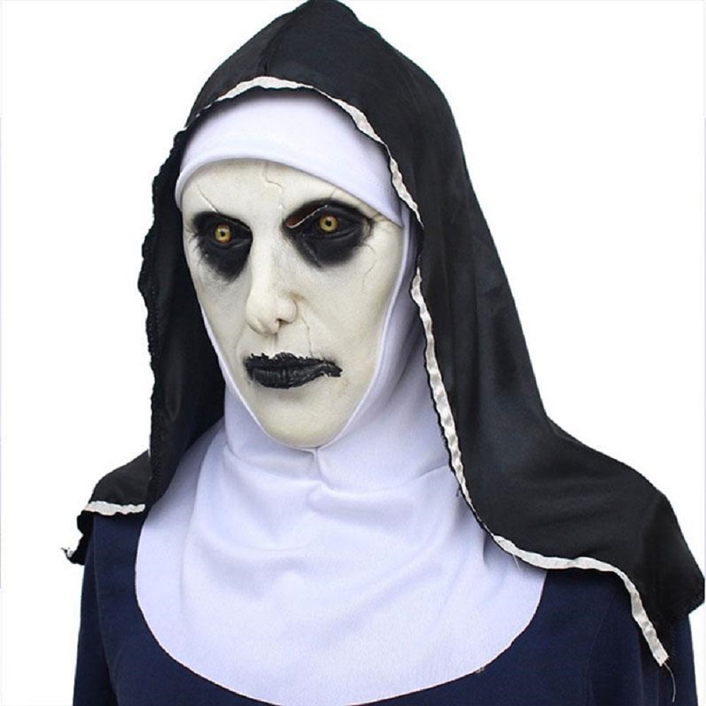 The Horror Scary Evil Nun Latex Mask w/Headscarf Valak Cosplay for Halloween Costume - Image 3