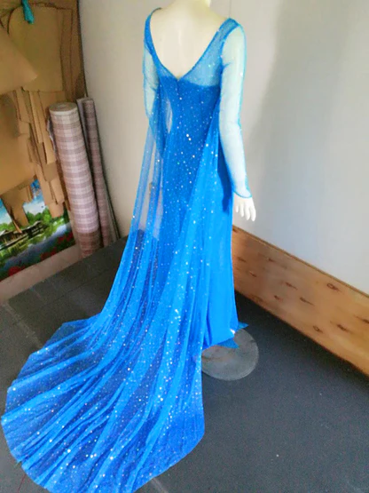 New Adult Sequined Princess Frozen Elsa Blue Dress Costume with Lining Hi Quality - Image 2
