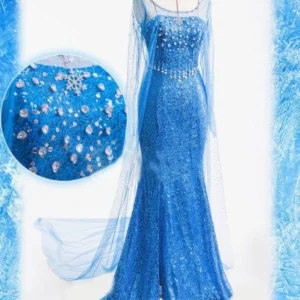 New Adult Sequined Princess Frozen Elsa Blue Dress Costume with Lining  Hi Quality