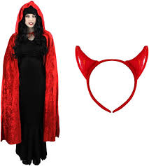 Female Devil Costume set with pitchfork and hooded Cape in Adult Size.
