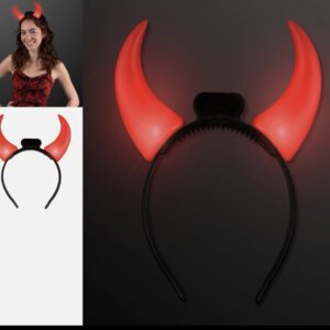 Light Up Red Devil Horns Headbands - Flashing LED Costume Accessories, Party Fav