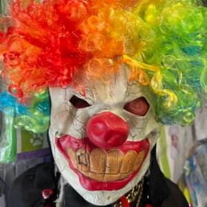 Killer clown mask with multi color wig