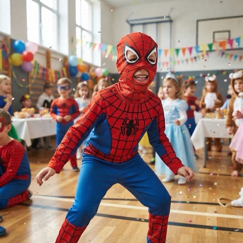 Spiderman costume for kids with fabric mask included - Image 3