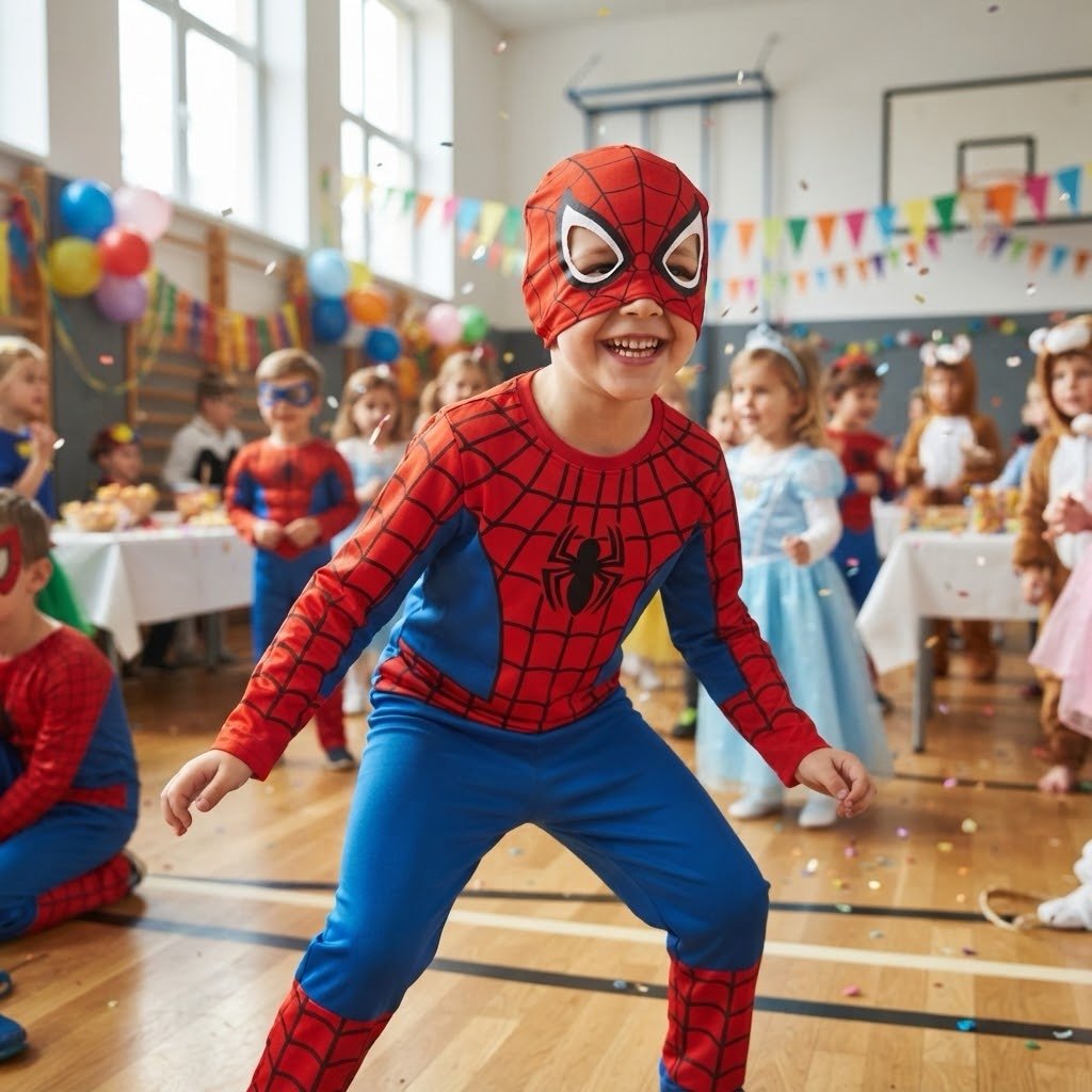 Spiderman costume for kids with fabric mask included - Image 4