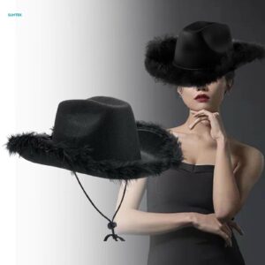 Black Cowboy Hat with Fur