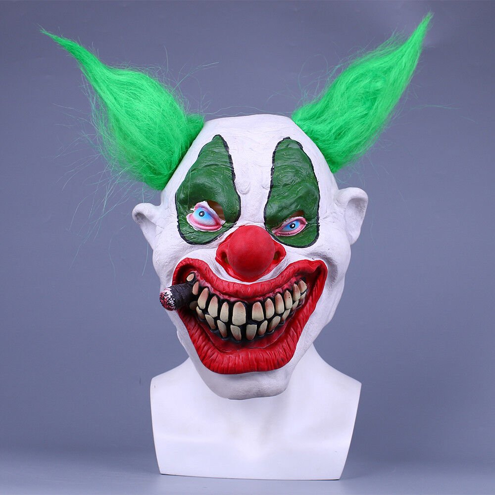 Killer Clown Mask Evil Joker Green Hair Fancy Dress Costume Halloween Mask Props - Image 2