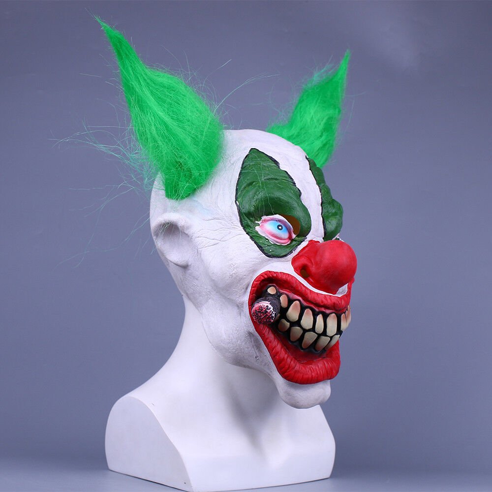 Killer Clown Mask Evil Joker Green Hair Fancy Dress Costume Halloween Mask Props - Image 4