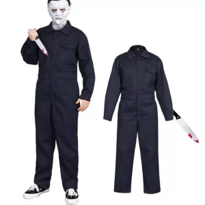Michael Myers Costume Set for Men Halloween Cosplay Jumpsuit Costume with Knife.