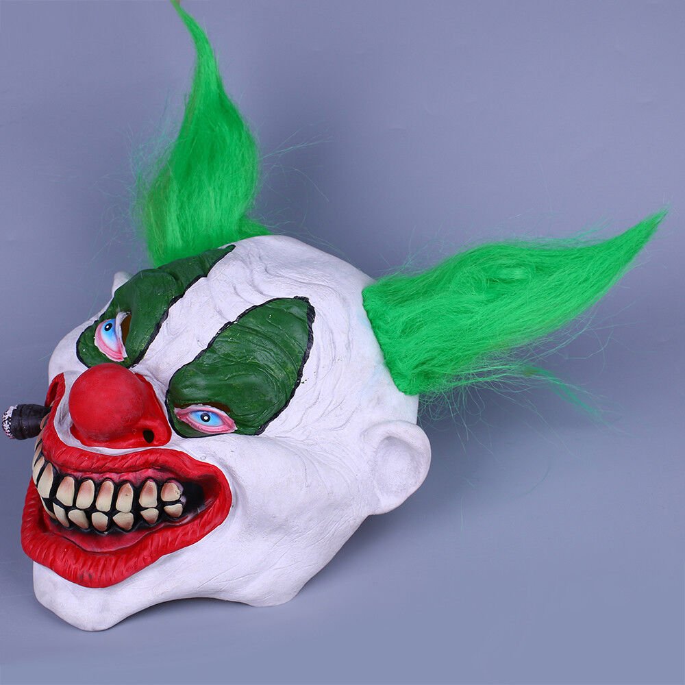 Killer Clown Mask Evil Joker Green Hair Fancy Dress Costume Halloween Mask Props - Image 3