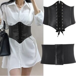 Black Lace-Up Waist Corset Belt – Stylish Gothic Waist Cincher for Women, Halloween & Fancy Dress Costume Accessory