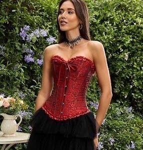 Red Victorian Gothic Corset Costume for Women – Elegant Lace-Up Halloween, Gothic & Fancy Dress Party Outfit