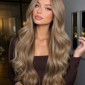 Premium Ash Brown Wavy Wig with Bangs - High-Quality Synthetic Hairpiece for Everyday Glam"
