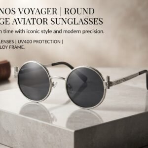 Chronos Voyager Vintage Round Aviator Sunglasses for Men & Women – Classic Metal Frame, Polarized UV400 Protection Lenses, Steampunk & Retro Eyewear