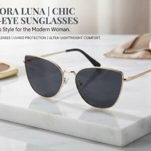 Aurora Luna Chic Cat-Eye Sunglasses for Women – Elegant Gold Metal Frame, Dark Tinted Polarized UV400 Protection Lenses, Fashion Designer Eyewear