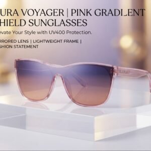 Aura Voyager Pink Gradient Shield Sunglasses for Women – Stylish Mirrored Flat Top Lens, Lightweight Frame, UV400 Protection – Fashion Designer Eyewear