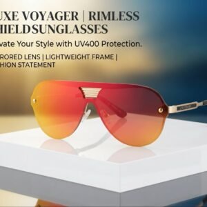 Luxe Voyager Rimless Shield Sunglasses for Men & Women – Oversized Mirrored Aviator Style, Gold Metal Frame, UV400 Protection Lenses, Fashion Statement Eyewear