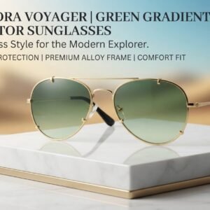 Aurora Voyager Green Gradient Aviator Sunglasses for Men & Women – Gold Metal Frame, Clip-On Accent Detail, UV400 Protection Fashion Eyewear