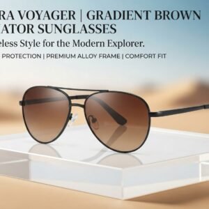 Aura Voyager Gradient Brown Aviator Sunglasses for Men & Women – Stylish Matte Black Metal Frame, UV400 Protection, Vintage Pilot Style Eyewear