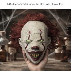 The Macabre Mystic Premium Pennywise Clown Mask – Creepy Horror Costume Prop with Red Hair & Frightening Detailing, Collector's Edition for Halloween & Cosplay