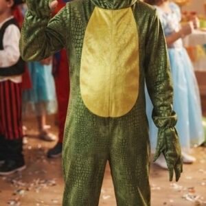 Kids Dinosaur Costume, Green T-Rex Jumpsuit with Hood and Tail for Boys and Girls, Cute Animal Cosplay Outfit for Halloween and Costume Parties⁠