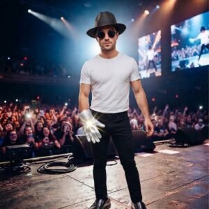Pop Icon Costume Set for Adults – Includes Black Fedora Hat, Sparkling Rhinestone Glove, and Round Sunglasses for Stage Shows, Dance Performances, and Cosplay