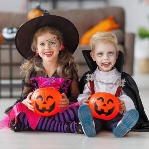 Spooky-Cute 18cm and 10cm Jack-O'-Lantern Pumpkin Candy Bucket | Lightweight & Durable Halloween Trick-or-Treat & Party Decor
